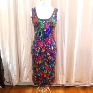 Pinky Creations Vintage Spotted Sequin Purple Silk Dress Small